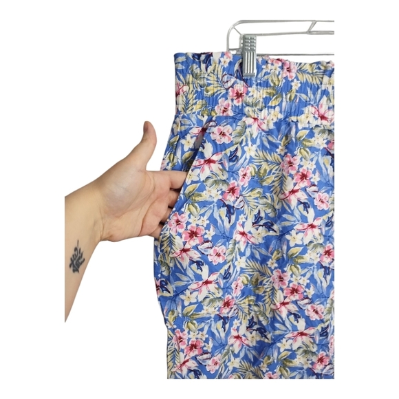 Land 'N Sea Washable Linen Floral Pull On Wide Leg Cropped Coastal Beach Pant XL - Picture 3 of 7